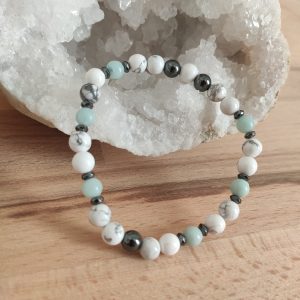 Bracelet Harmonite – Pierres Naturelles : Howlite • Amazonite • Hématite (V1)